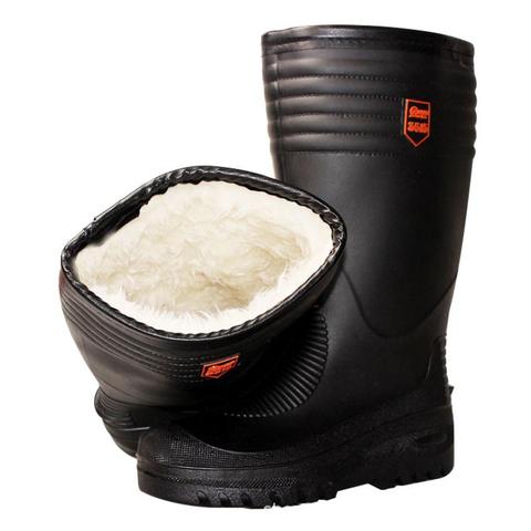 Bottes de pêche hautes noires hommes chaussures d'eau bottes de pluie avec fourrure hiver bottes hautes en coton bottes rembourrées imperméables ► Photo 1/3