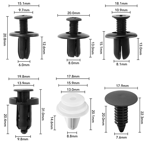 Rivets de pare-chocs mixtes en plastique, 100 pièces, pour Toyota Corolla RAV4 Yaris Honda Civic CRV Nissan Juke x-trail Tiida, accessoires ► Photo 1/3