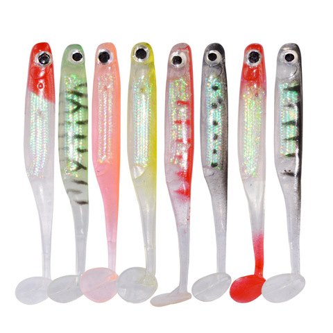 Couleur arc-en-ciel 4 Pcs/lot pêche appât souple 10CM 7.5CM 4.6G 2.2G T queue poisson leurres de pêche Sequin Swing pêche Spinner appât ► Photo 1/6