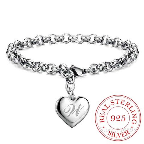 Punk Design 925 en argent Sterling A-Z lettre coeur Bracelets porte-bonheur & Bracelets pour femmes bijoux fins Pulseras Mujer Moda 2022 ► Photo 1/6