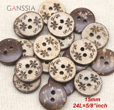 50 pièces/lot taille: rond naturel noix de coco 2 trous boutons fleur vigne conception couture accessoires bouton (ss-2001) ► Photo 1/5