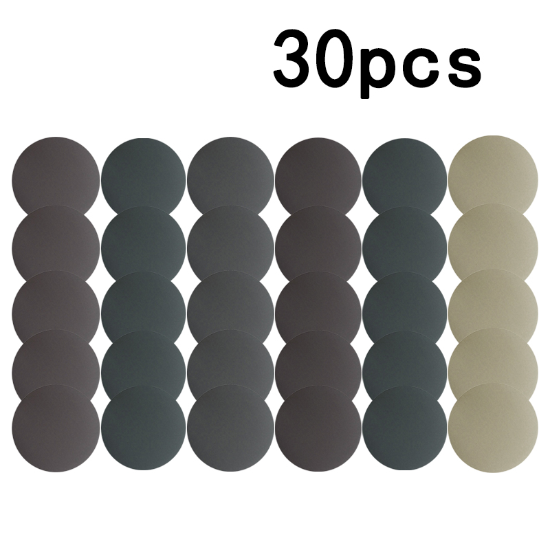 30 pièces 125mm 800/1000/1200/1500/2000/3000 grains disques abrasifs secs et humides papier de verre 5 pouces pour outils de nettoyage de polissage ► Photo 1/4