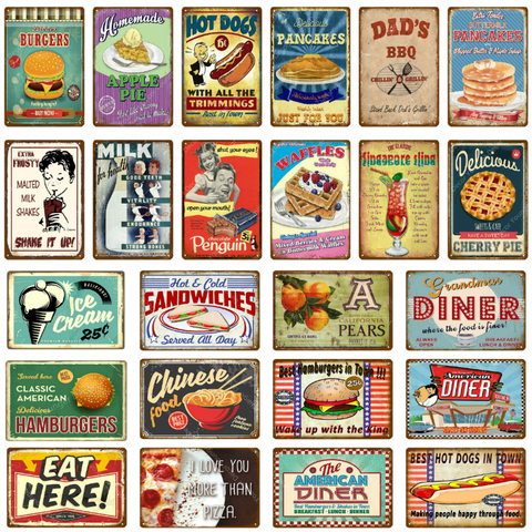 Affiche de dîner américain, cuisine chinoise, crêpes, hamburgers, tartes, signes en métal, café, cuisine, boutique, décoration murale Vintage ► Photo 1/6