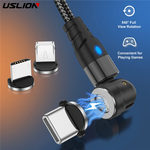 USLION LED aimant Micro USB câble de données charge rapide magnétique usb c type c câble pour iPhone 11 12 pro câble usb fil de charge rapide ► Photo 1/6