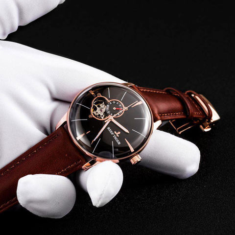 Nouveau récif tigre/RT montre de luxe en or Rose montres mécaniques automatiques pour hommes montres Tourbillon avec bracelet en cuir marron RGA8239 ► Photo 1/6