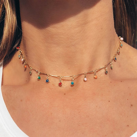 Docona Boho coloré cristal pendentif collier pour les femmes arc-en-ciel perlé collier ras du cou Collares fête bijoux cadeaux B31203 ► Photo 1/6
