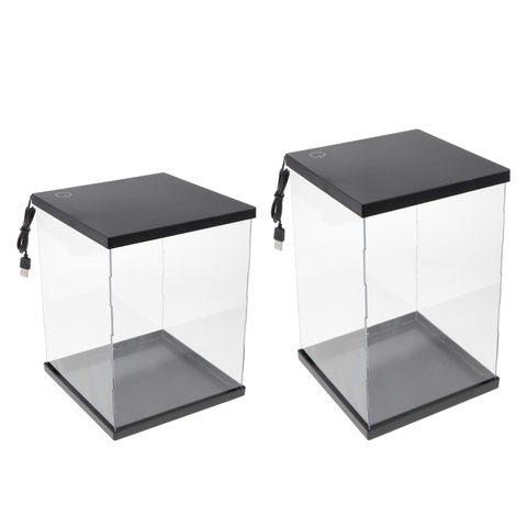 Vitrine en plastique transparent avec Base noire et lumière LED, support de rangement de Cube de boîte de comptoir, anti-poussière ► Photo 1/5