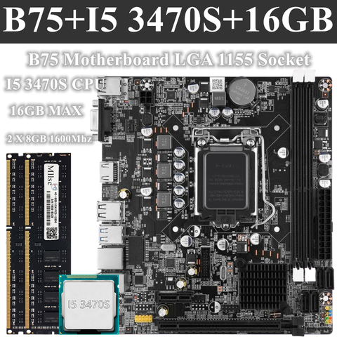 Carte mère B75 LGA 1155 avec processeur Intel Core I5 3470S, 2x8 go (16 go) de mémoire DDR3, 1600MHz, SATA III, USB 3.0, VGA ► Photo 1/5