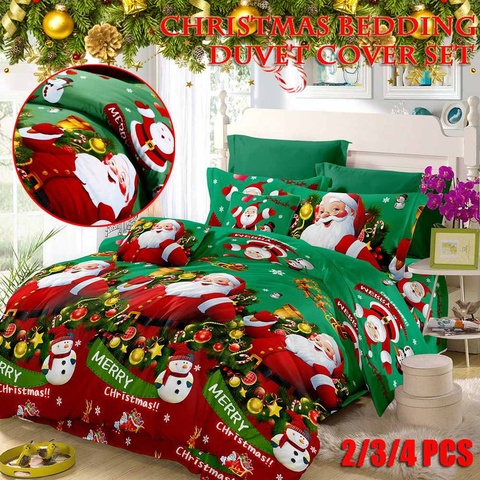 Ensemble de literie de noël ensemble de housse de couette linge de lit reine/roi 3D père noël coton housse de couette drap de lit taies d'oreiller couvre-lit ► Photo 1/1