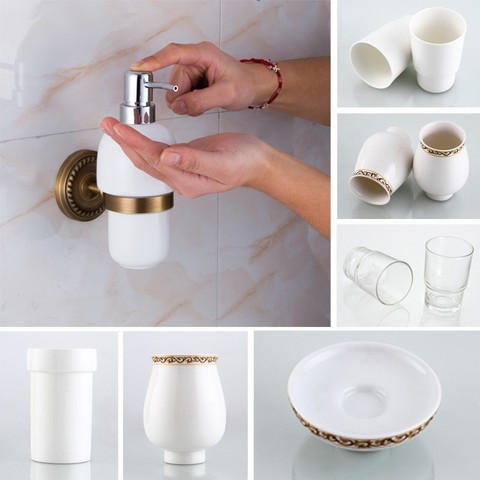 Ensemble de gobelets en céramique pour brosse à dents domestique, distributeur de savon, salle de bain, Double tasse, tasse de remplacement, brosse de toilette en verre ► Photo 1/5