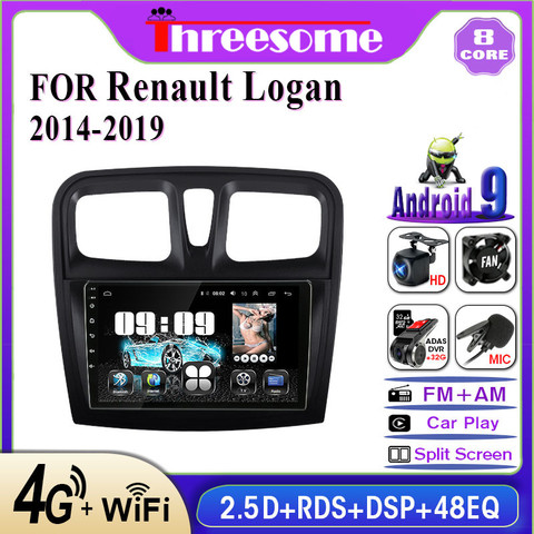 Autoradio Android 9.0, IPS 2.5D, Navigation GPS, RDS, écran partagé, 4G, 2 din, lecteur multimédia pour voiture Renault Logan 2, Sandero2 (2012 – 2022) ► Photo 1/6