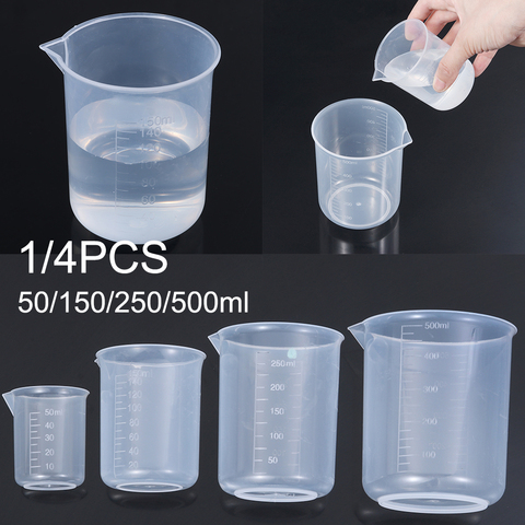 1/4 pièces en plastique tasse à mesurer cuisine distributeur tasse fournitures de cuisson cruche liquide pour laboratoire bécher gradué tasse 4 tailles ► Photo 1/6