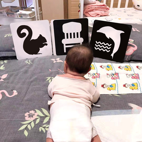 Cartes Flash Montessori pour enfants, jouets pour bébés, noir et blanc, activités d'apprentissage, Stimulation visuelle, sensorielle, contraste élevé ► Photo 1/6