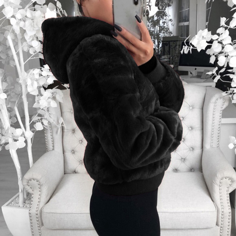 DIHOPE manteau en fausse fourrure femmes avec capuche manteaux surdimensionnés taille haute femme coupe mince pardessus hauts hiver chaud en peluche vestes Outwear ► Photo 1/6