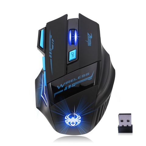 ZELOTES F14 LED souris d'ordinateur optique sans fil 2.4G 2400 DPI 7 boutons souris de jeu sans fil lumières respiratoires colorées ► Photo 1/6