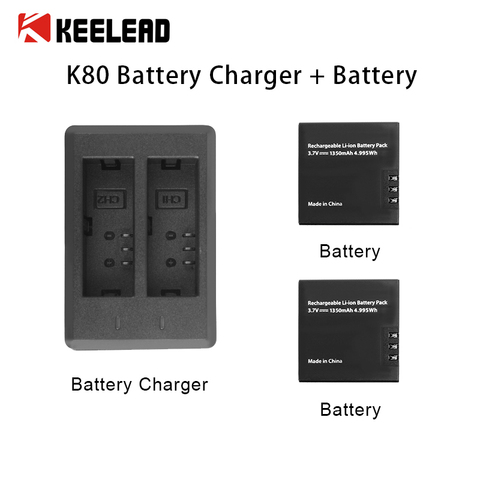 Caméra d'action, chargeur de batterie à 2 voies ou batterie 3.7V 1350mah pour KEELEAD K80, accessoires de caméra d'action 4K 60 fps ► Photo 1/1