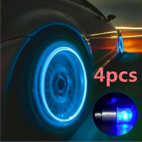 Lumière Led pour décoration de pneu, 4 pièces, accessoires de voiture, lumière de roue, capuchon de Valve, accessoires de moto ► Photo 1/6