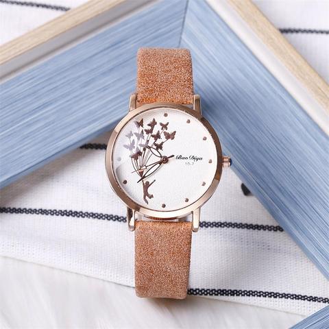 Montres à Quartz papillon pour femmes, nouvelle mode, bracelet en cuir, Vintage, nouvelle collection, 2022, livraison directe ► Photo 1/6