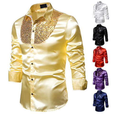 Hommes à manches longues robe de mariée chemise pour hommes doux confortable Shine chemise d'affaires hommes angleterre Style Sequin chemise formelle hommes hauts ► Photo 1/6