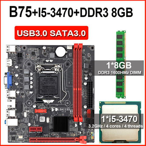 Carte mère B75 avec processeur Intel Core I5 3470, 8 go de mémoire DDR3, 1600MHz, usb, sata, carte graphique intégrée ► Photo 1/6