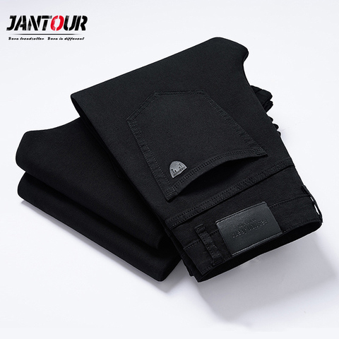 Jean noir pour hommes, pantalon droit élastique en coton, grande taille 40 42, mode Business, Denim, vêtements de marque, nouvelle collection ► Photo 1/6