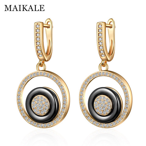 MAIKALE-boucles d'oreilles en céramique pour femmes, boucles d'oreilles rondes en cuivre plaqué or, pendentif de haute qualité, envoyer des cadeaux à un ami ► Photo 1/6