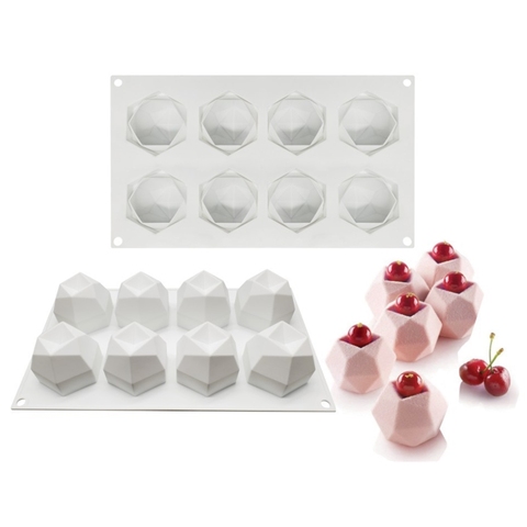 Moule à gâteau en Silicone Polygonal 8 cases | Moule à Dessert français Mousse, plateau à pâtisserie, bougie moule à Muffin Sweety outils de cuisson ► Photo 1/6