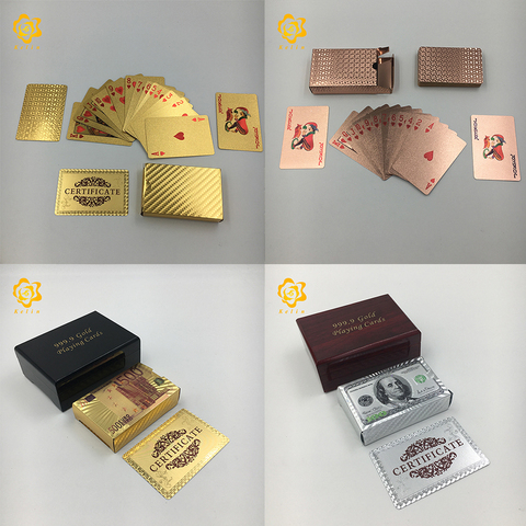 Jeu de cartes en or/argent 24K, Poker coloré, 100 USD ou mosaïque, pour cadeaux promotionnels ► Photo 1/6