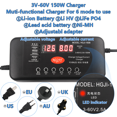 Chargeur adaptateur secteur réglable 3V-60V 150W avec chargeur d'écran d'affichage chargeur de batterie Li-ion Li-ion ► Photo 1/6