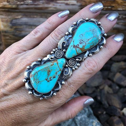 Bague Boho Vintage surdimensionnée en forme de goutte d'eau pour femmes, bague en pierre bleue, Punk, Antique, en métal, couleur argent, bijoux ► Photo 1/2