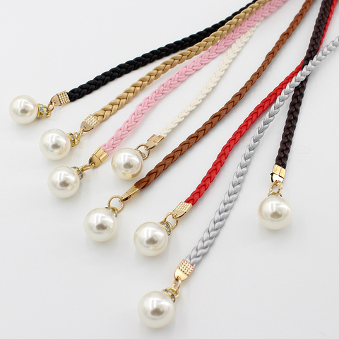Femmes mode noué taille chaîne robe tissé taille corde femme décorative perle ceinture AIC88 ► Photo 1/6