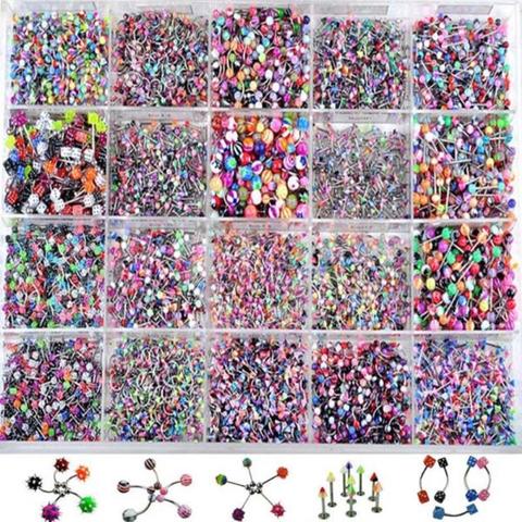 110 pièces multicolore Piercing bijoux mixte lèvre sourcil ventre langue barre anneau Sexy Vintage Piercing pour les femmes hommes ► Photo 1/6