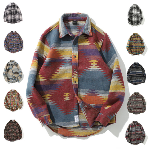 Hiver Hip Hop Vintage bouton pression à manches longues chemises hommes mode décontracté Streetwear surdimensionné manteau mâle chemise hauts noir Plaid ► Photo 1/6