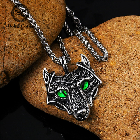 Vikings – collier tête de loup Rune pour homme, pendentif amulette en acier inoxydable, bijoux scandinave ► Photo 1/6