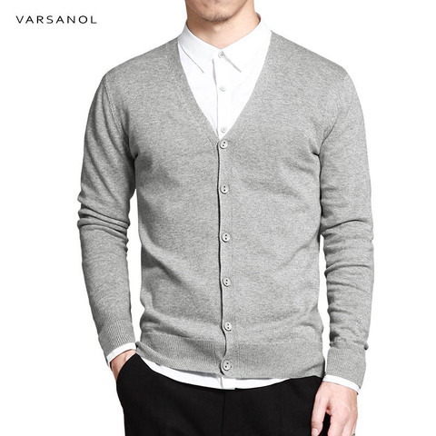 Cardigan en coton tricoté à manches longues pour Homme, vêtement à col en v, couleur unie, avec boutons, décontracté ► Photo 1/6