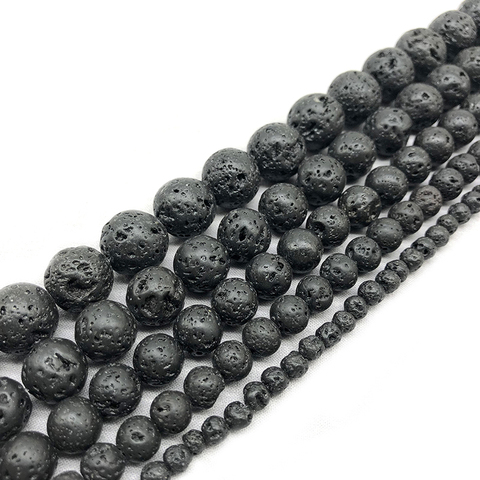 Pierre naturelle noir lave pierre volcanique perles entretoises en vrac 4/6/8/10/12MM ajustement bricolage perles breloque pour la fabrication de bijoux accessoires 15