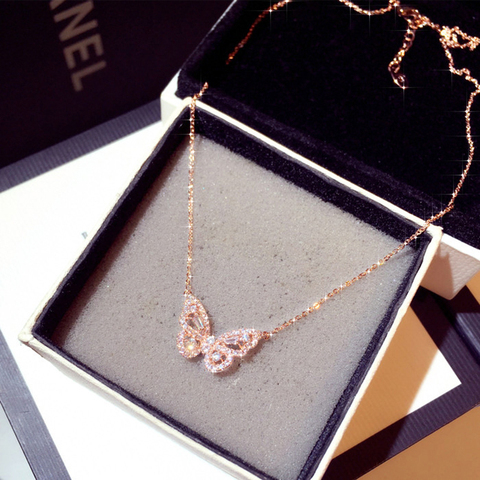 Ins offre spéciale nouvelle arrivée zircone papillon breloque collier Bling CZ or Rose papillon Bijoux pendentif Bijoux pour femmes fille ► Photo 1/5