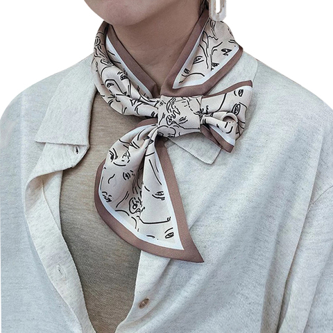 Foulard en soie beige pour femme à la mode, décoration de sac avec ruban, écharpe à cheveux, style printemps doux ► Photo 1/6