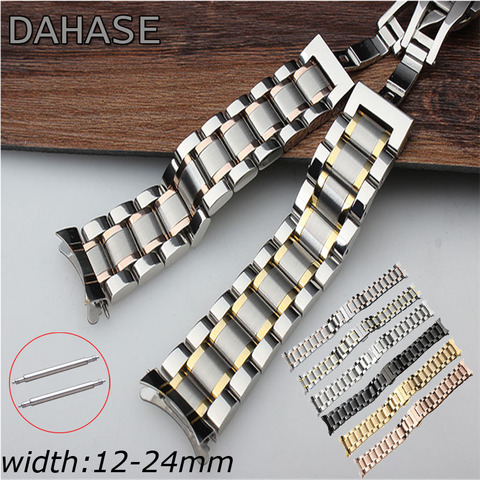 Bracelet de montre, en acier inoxydable, bout incurvé, avec boucle papillon, Bracelet de montre, 12 14 15 16 17 18 19 20 21mm 22mm 23mm 24mm ► Photo 1/6