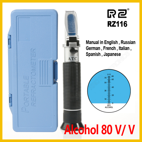 Testeur d'esprit d'alcoolomètre de réfractomètre d'alcool de RZ 0 ~ 80% V/V outil ATC RZ116 mesure d'alcool de concentration réfractomètre d'alcool ► Photo 1/6