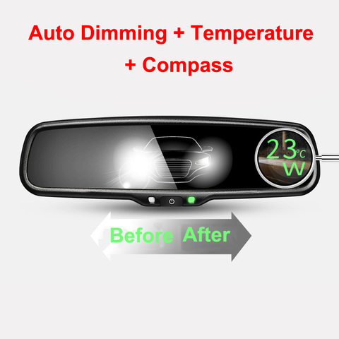 ANSHILONG – rétroviseur intérieur de voiture, miroir à gradation automatique, avec boussole de température et support spécial ► Photo 1/6