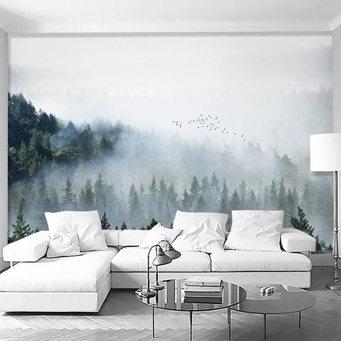 Papier peint Mural 3D sur mesure, paysage De forêt brumeuse, peinture murale, arrière-plan pour salon, étude ► Photo 1/6