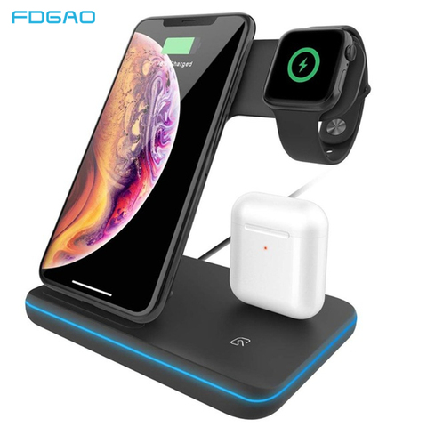 Station de recharge rapide 3 en 1 pour AirPods 15W Qi chargeur rapide sans fil pour Apple Watch SE 6 5 4 3 2 iPhone 12 Pro 11 Samsung S20 ► Photo 1/6