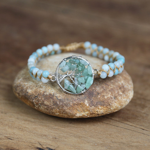 Bracelet fait main pour femmes et hommes, Amazonite, arbre de vie, perles de Yoga, énergie Chakra, tressé, Bracelet à breloques ► Photo 1/6