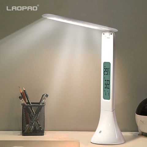 LED lampe de bureau pliable réglable tactile Rechargeable lampe de Table avec calendrier température réveil veilleuses LAOPAO ► Photo 1/6