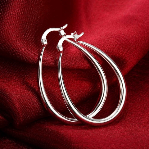 Boucles d'oreilles en forme de cercle lisse en argent U, 41mm, breloque de mode, cadeau pour femmes, bijoux de mariage de haute qualité, estampillés E925 ► Photo 1/6