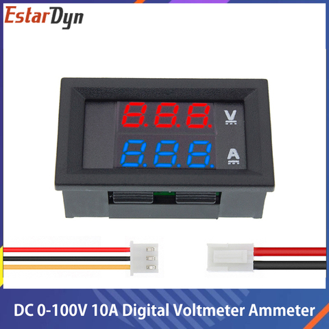 Voltmètre numérique DC 0-100V 10a, double affichage, ampèremètre, détecteur de tension, panneau de mesure de courant, ampèremètre, 0.28 pouces, LED rouge bleu ► Photo 1/6