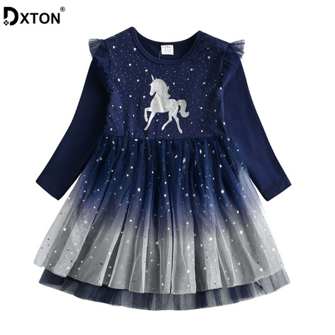 DXTON 2022 noël filles robes nouvelle licorne enfants robe pour filles manches volantes fête vêtements flocon de neige hiver enfants robe ► Photo 1/6