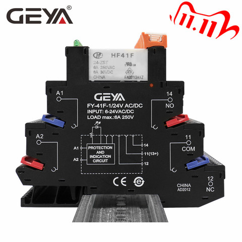 GEYA – relais de puissance Slim 6.2mm, Module 41F intégré, montage sur PCB, 12VACDC 24VACDC 230VAC, 1 pièces ► Photo 1/6