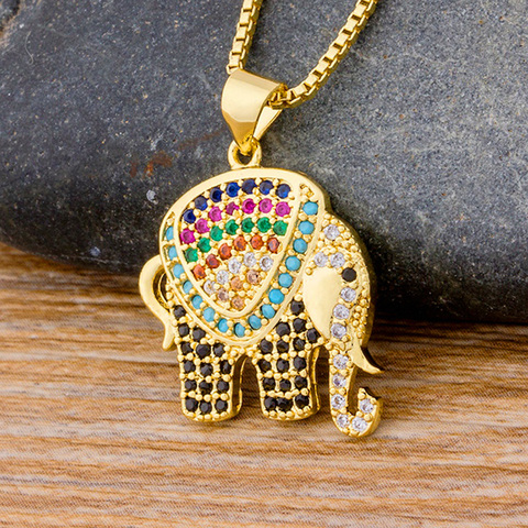 Collier éléphant arc-en-ciel à la mode pour femmes, pendentif en strass, breloque, couleur or, bijoux longue chaîne, cadeau de fête d'anniversaire ► Photo 1/5